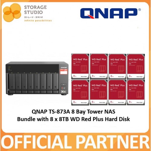 QNAP TS-873A 8 Bay Tower NAS Bundle with 8 x WD Red Plus 8TB NAS Hard Disk. Singapore Local Warranty 3 Years